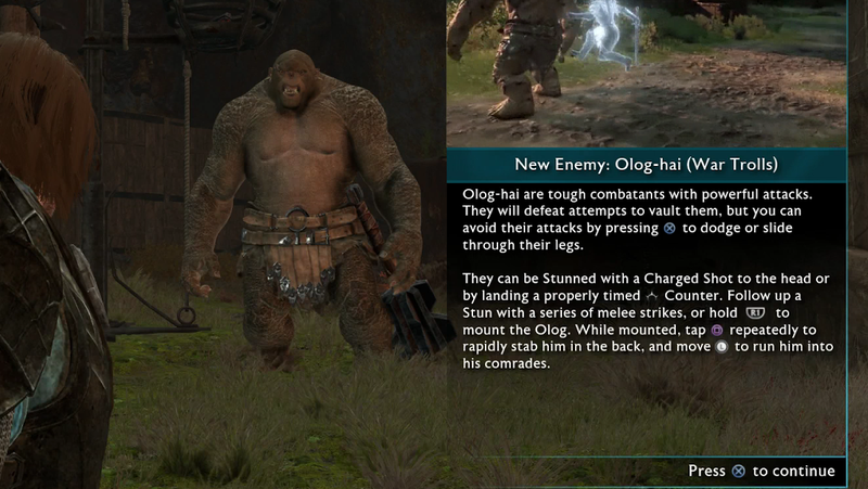 A zoom in Shadow of War’s extensive tutorial that appears when you first encounter a War Troll. Sorry if you were hoping to figure out how to beat the troll on your own.